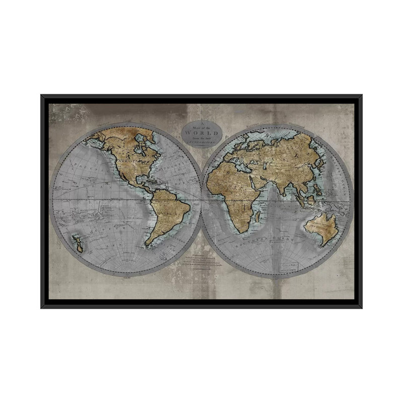 « map of the world », impression sur toile, H 32 po x l 48 po x P 1,5 po, Toile avec cadre noir, Pas de tapis