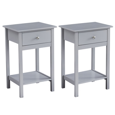 Set of 2 Wooden Bedside Table with large Open Shelf and Drawer – Arlo by