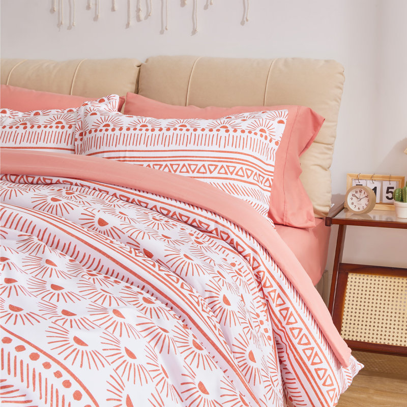 Terracotta Boho King Size Geometric Duvet Cover Set