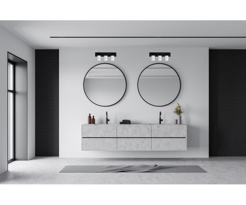 Éclairage pour meuble-lavabo à intensité variable Aimilia, 3, Lin blanc / noir