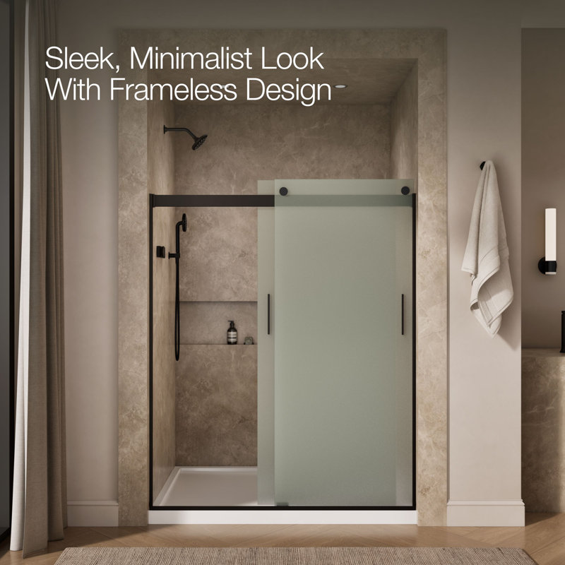Levity 74" H x 59.63" W Bypass Shower Door with CleanCoat® Technology, Anodized Dark Bronze, Frosted