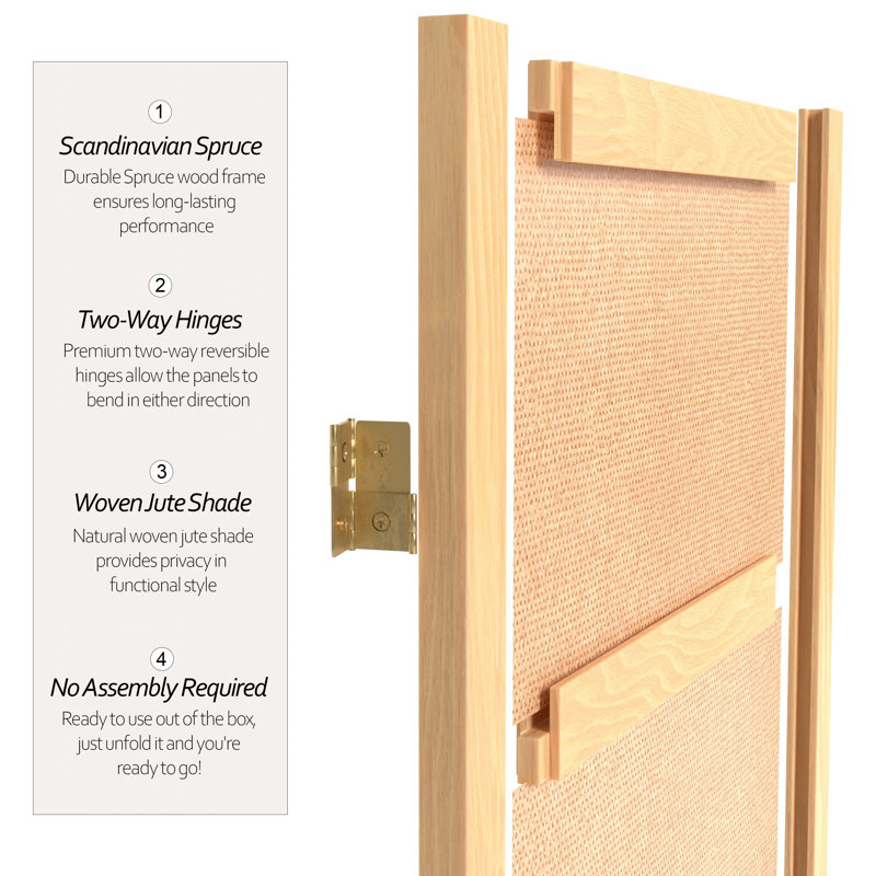 71" H Jute Shoji Room Divider, 5, Natural