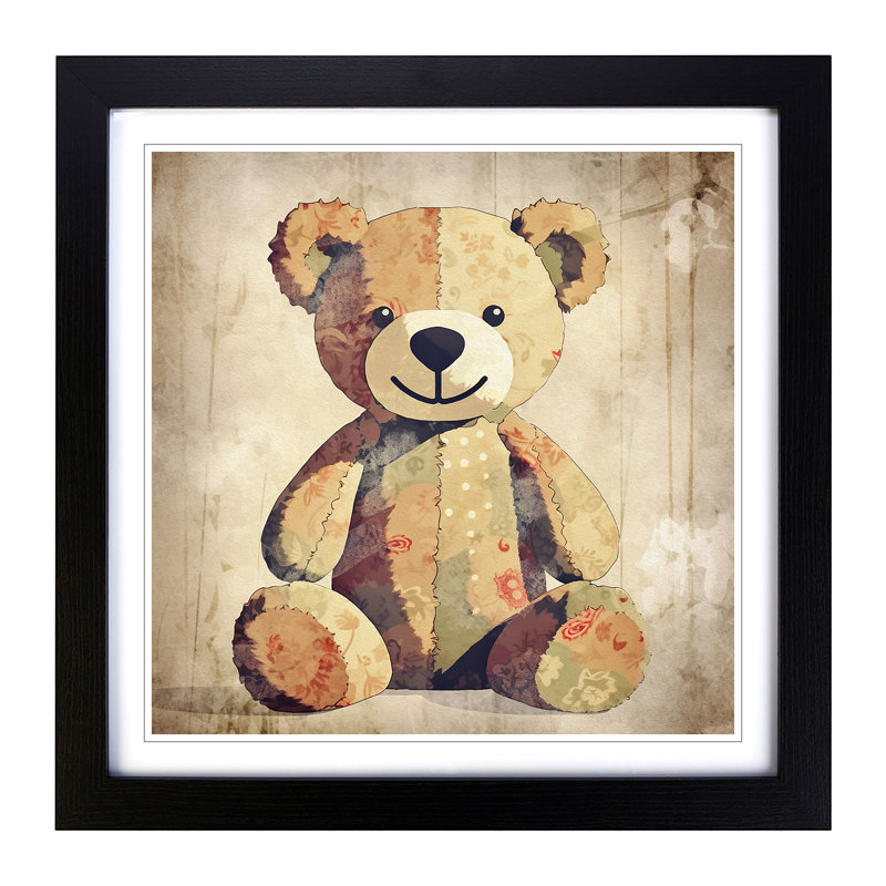 Teddy Bear Retro Art - Framed Print, Black
