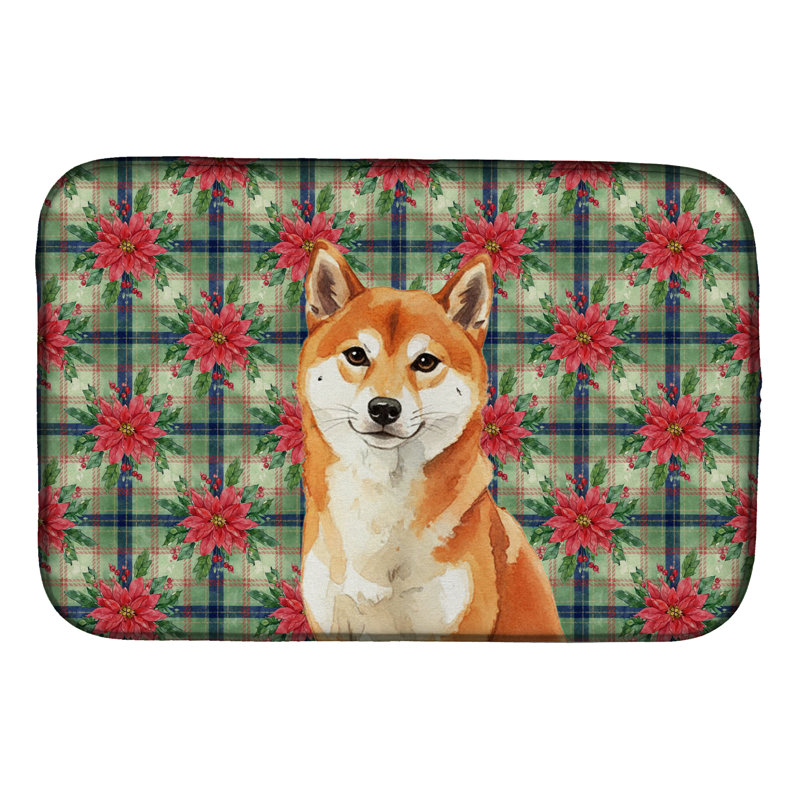 Tapis de séchage Red Shiba Inu Christmas PoinsettIas