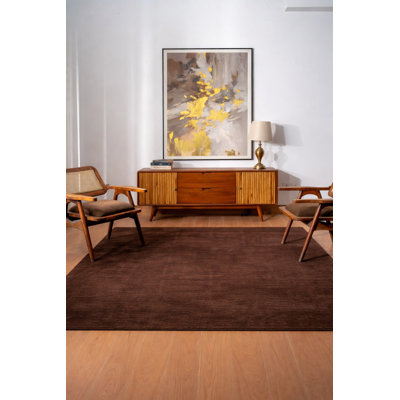 Manns Hand Knotted Loom Wool Eco-Friendly Area Rugs - Brown Color, Plain Solid Design, High Pile Thick Handmade Anti Skid Area Rugs for Living Room, Bedroom
