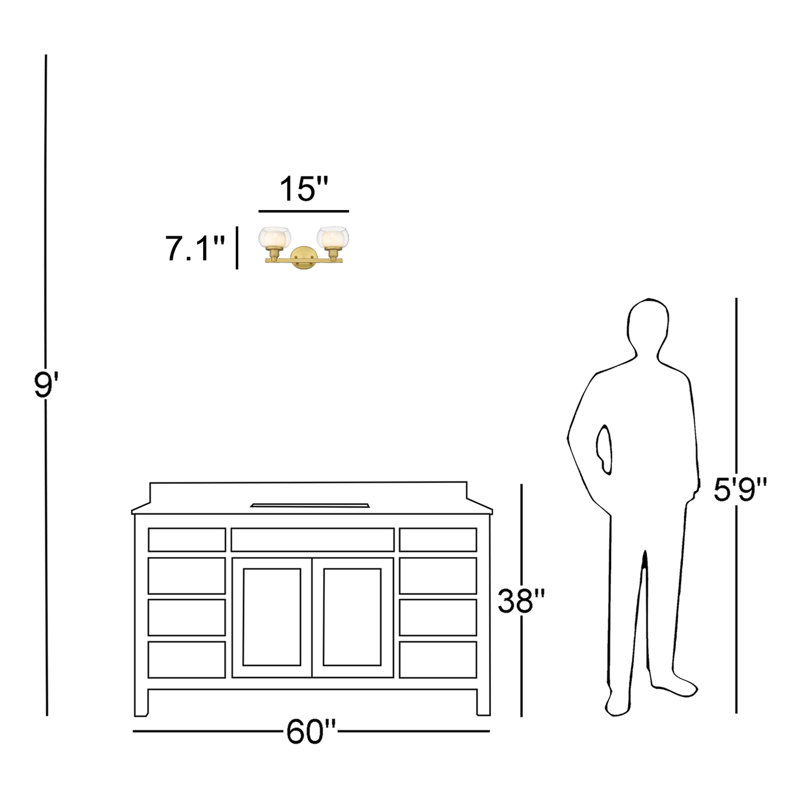 2 - Light Dimmable Bath Bar, Satin Gold