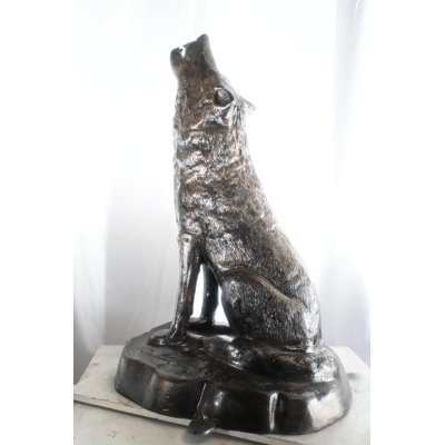 Majestic Howling Wolf on Rock Base Large Aluminum Statue 28"x26"x43"H