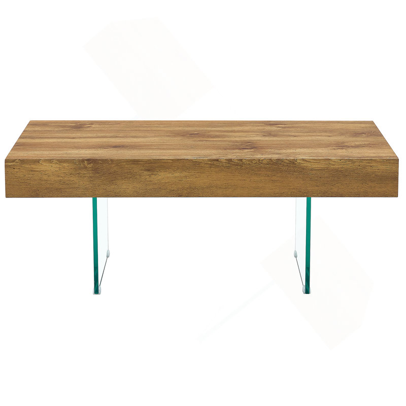 Table basse en panneau de fibres à densité moyenne Natural Style - 39,3 po x 21,6 po avec pieds en verre trempé.
