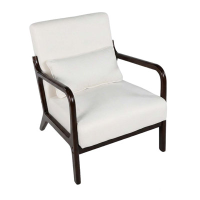 Modern Upholstered Armchair with Solid Rubberwood Frame and Removable Lumbar Pillow for Living Room,Bedroom,Office