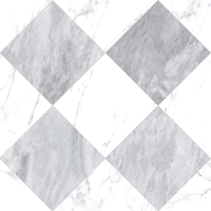 Tavari Checkerboard 10X10 Carrara And Bardiglio, Gray/White