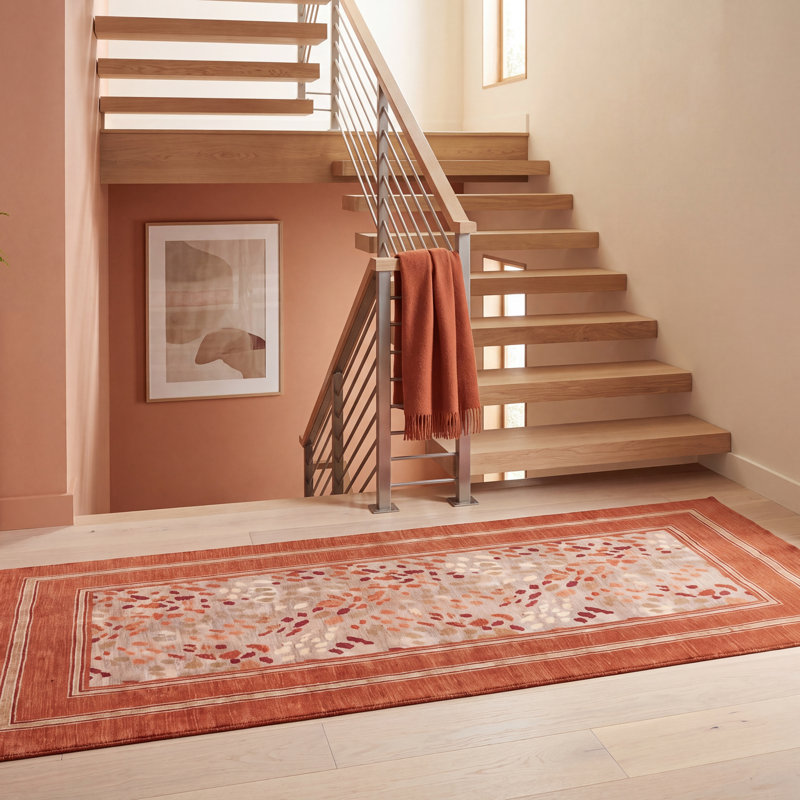 Tapis Amber2 moderne à motifs mosaïques mouchetées abstraites orange, rouge et crème, lavable à la machine, antidérapant, à poils courts, pour l'intérieur et l'extérieur, adapté aux animaux domestiques, idéal pour le salon, la chambre, la salle à manger, l'entrée, le couloir ou le bureau.