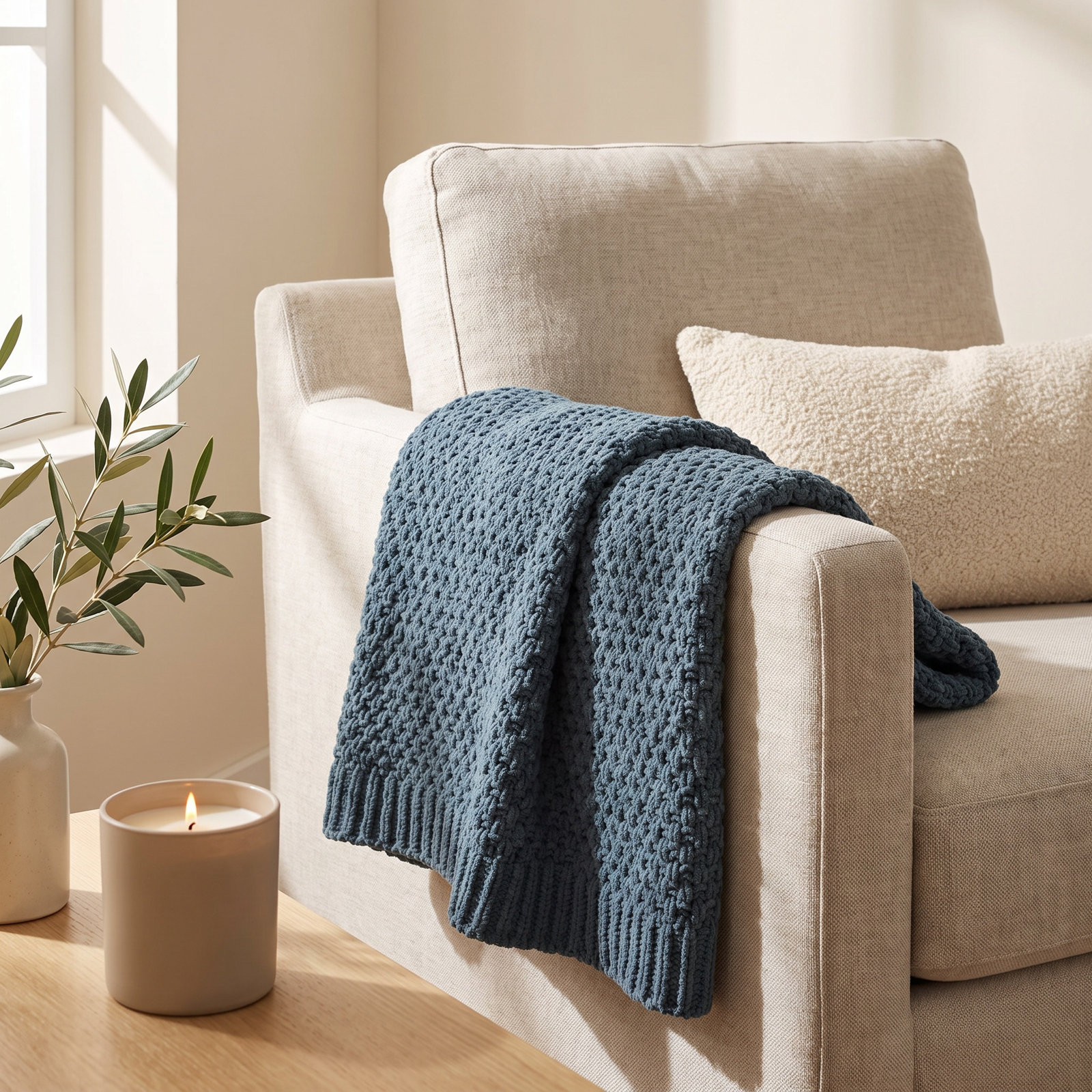 Chunky Chenille Weighted Throw Blanket, Stormy Blue, 60" L x 50" W