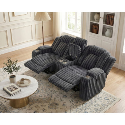 Dark Gray Recliner Loveseat with Center Console Cup Holder Comfort Premium Corduroy Upholstery Living Room Furniture 1pc