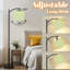 Lampe sur pied à arc avec abat-jour ajustable Lampe sur pied à carreaux vichy vert et blanc avec 3 températures d'intensité et intensité variable avec interrupteur au pied pour la chambre à coucher