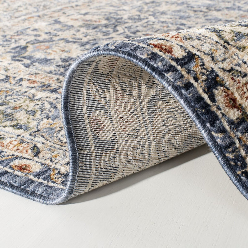 Tapis bleu marine en polyester tissé à la machine Ralph Lauren, Rond 6 pi 7 po