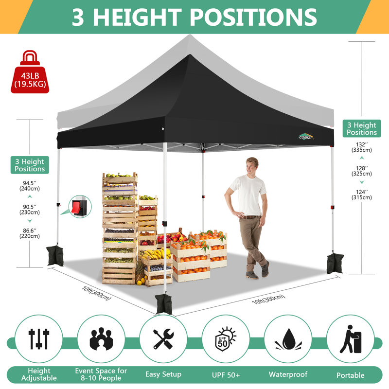 10x10ft Instant Pop-Up Canopy Tent with 3 Sidewalls - Waterproof Commercial-Grade Outdoor Shelter for Parties & Backyard, UV50+ Protection, Portable Frame with 4 Sandbags