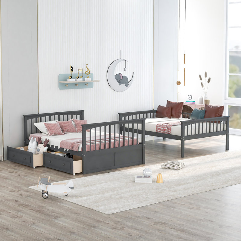 Sydnie 2 Drawer Standard Bunk Bed, Gray, Twin Over Twin