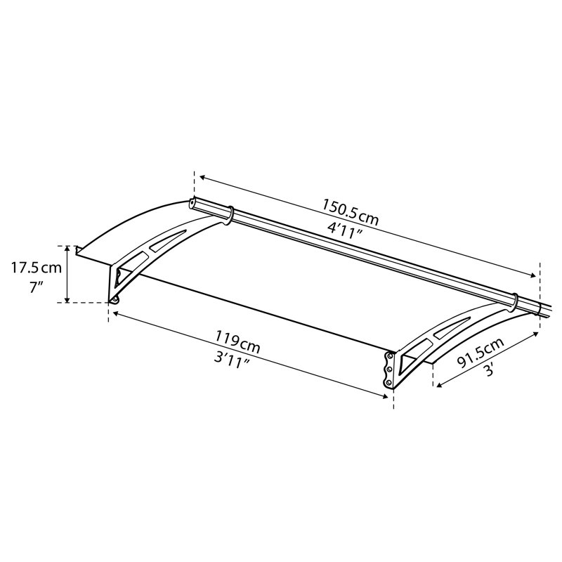 Palram - Canopia Aquila 4'11" W X 3' D Acrylic Galvanized Steel Convex Door Awning Gray/Solar Gray, Gray
