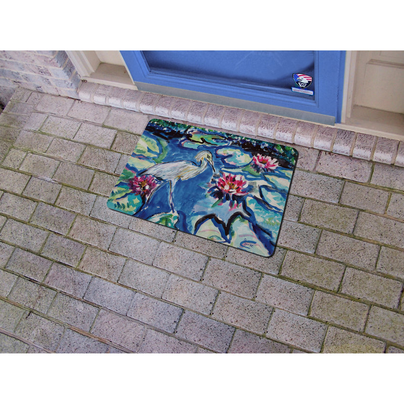 Heron And Waterlilies Non-Slip Indoor Doormat, Rectangle 1'6" x 2'2"