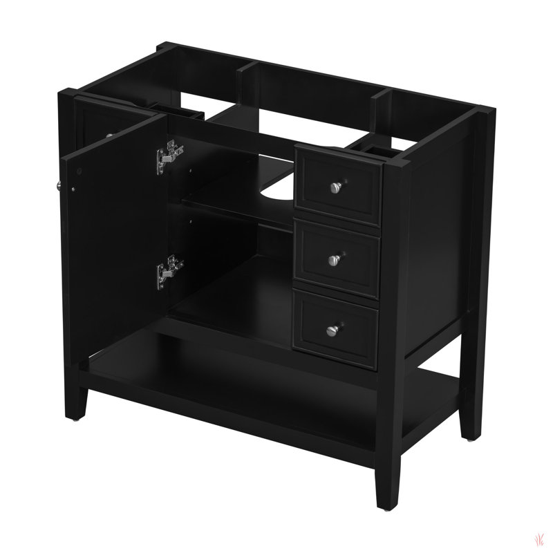 Meuble-lavabo 36 po sans lavabo, base d'armoire seulement, une armoire et trois tiroirs, Noir