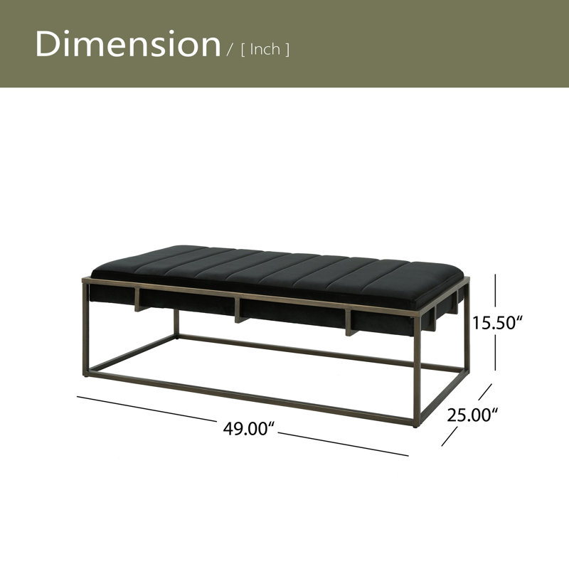 Upholstered Ottoman With Brass Finish