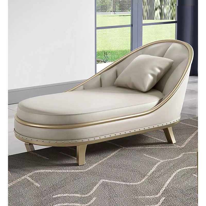 Chaise longue de style américain en bois massif et cuir pour chambre et salon, Orienté à droite