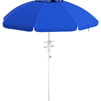 Parasol de plage portatif à hauteur ajustable et inclinable avec housse 40+, 2 fentes pour tasses et crochets, abri d'extérieur ventilé bleu, housse de support pour la détente