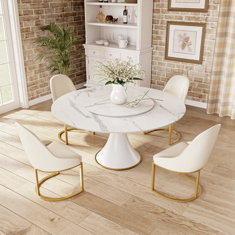 Table de salle à manger ronde Stone Country, H 29,52 po x L 53,15 po x l 53,15 po, Blanc neigeux
