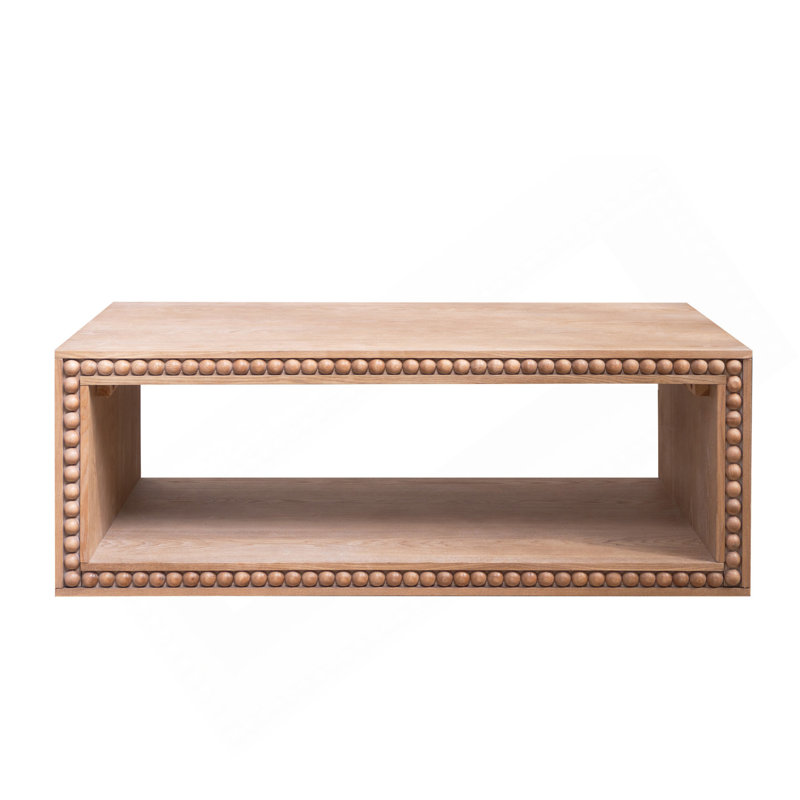 Table basse rustique à bord perlé rustique - 47,6 po avec tablette de rangement ouverte, finition naturelle, style maison de campagne moderne