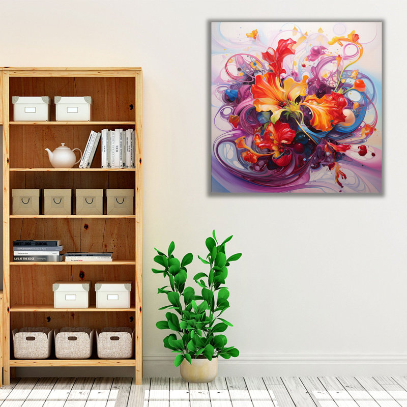 Mouvement floral fluide, art mural abstrait, Toile encadrée noire, H 40 po x l 40 po x P 1,25 po