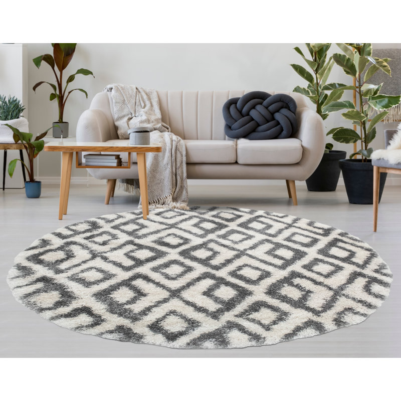Asay Geometric Indoor Rug, Round 5'