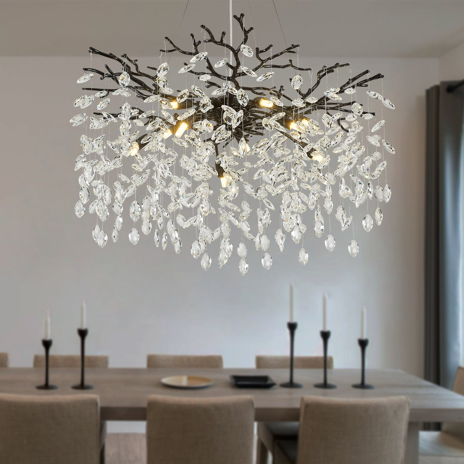Akari Lanterns Tree Branch Crystal Chandelier Lighting 32"D & Reviews ...