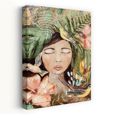 Maya And The Birds Whimsical Contemporary Bird Flower Art