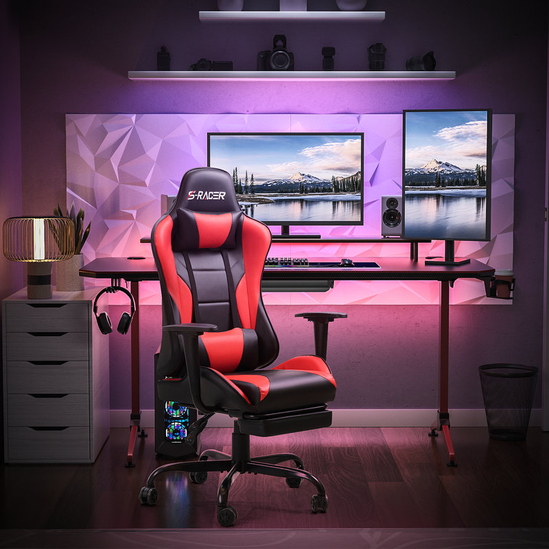 Homall High-Back Massage Adjustable Reclining Ergonomic Faux Leather Swiveling PC & Racing Game Chair with Footrest, Red