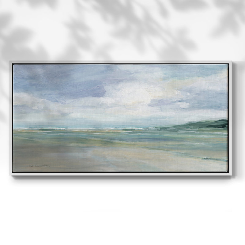 Plage de sable humide - Toile tendue avec cadre, prête à être accrochée, H 17 po x l 33 po, Blanc
