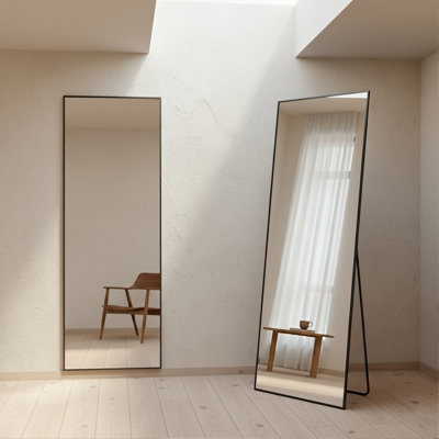 140-165cmH 3-in-1 Sleek Aluminum Frame Full Length Dressing Mirror with U-Shaped Stand, Shatterproof Tempered Glass Freestanding, Leaning & Wall-Mounted Rectangle Floor Mirror, Gold & Black