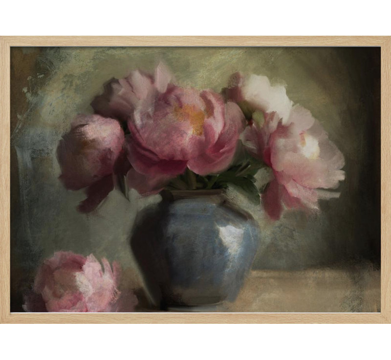 "Pivoines En Rose", art mural texturé encadré, Naturel, H 10 po x l 14 po