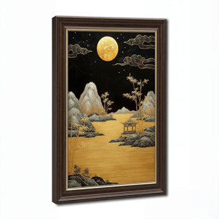 Toile naturelle encadrée en bois naturel, pour le salon, la chambre à coucher, le bureau ou le vestibule - décoration murale décorative avec paysage au clair de lune