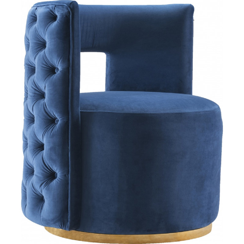 Fauteuil d'appoint pivotant en velours Demetric, Velours bleu marine