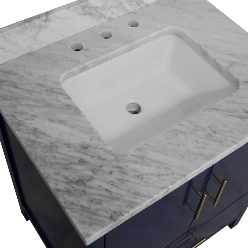 Ensemble de meuble-lavabo simple 30 po Kiara, Bleu royal, Marbre de Carrare