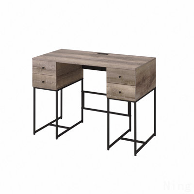 Bureau rustique en chêne et finition noire avec port USB