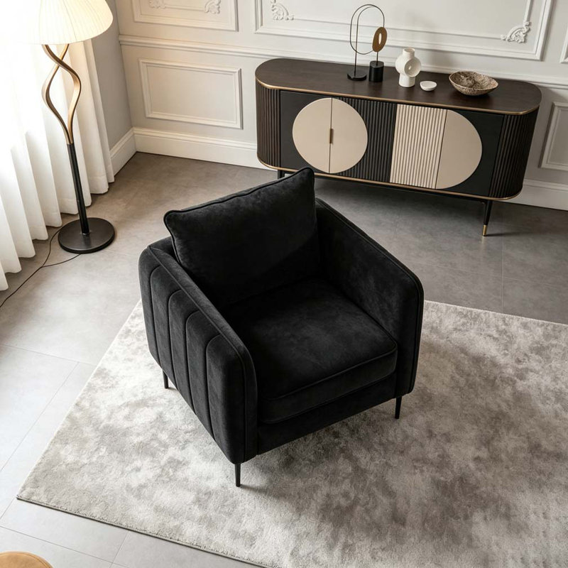 Fauteuil d'appoint simple en velours Accent Chair, Velours noir