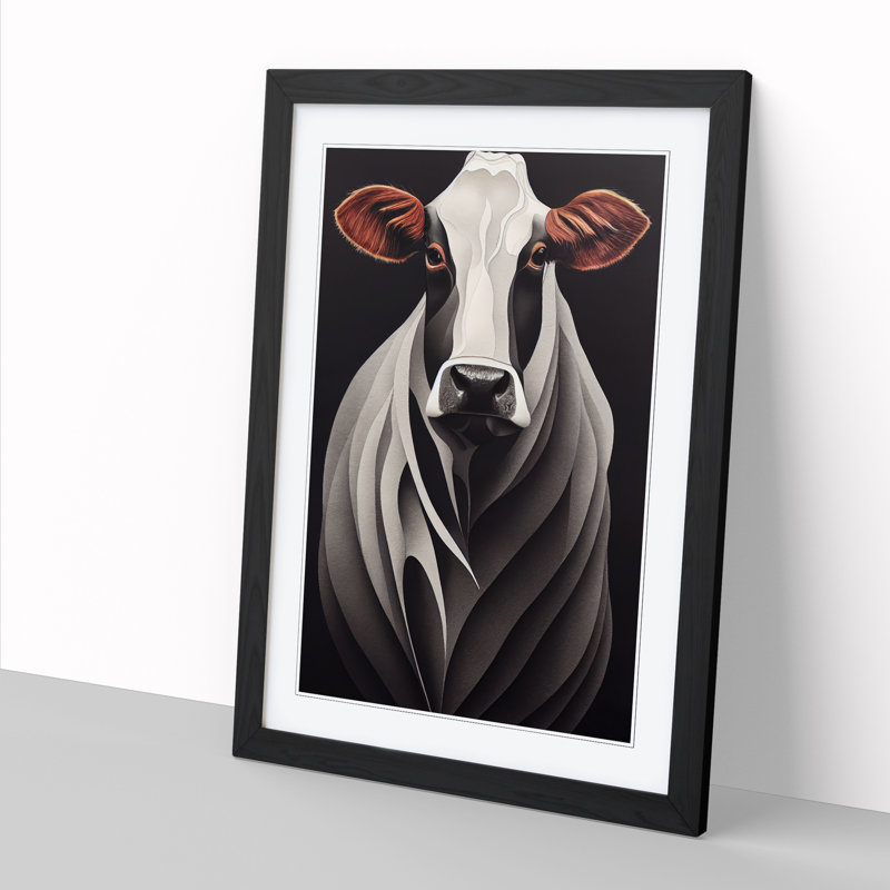 Modern Cow Design - Picture Frame Print, 34cm H x 25cm W x 2cm D, Walnut