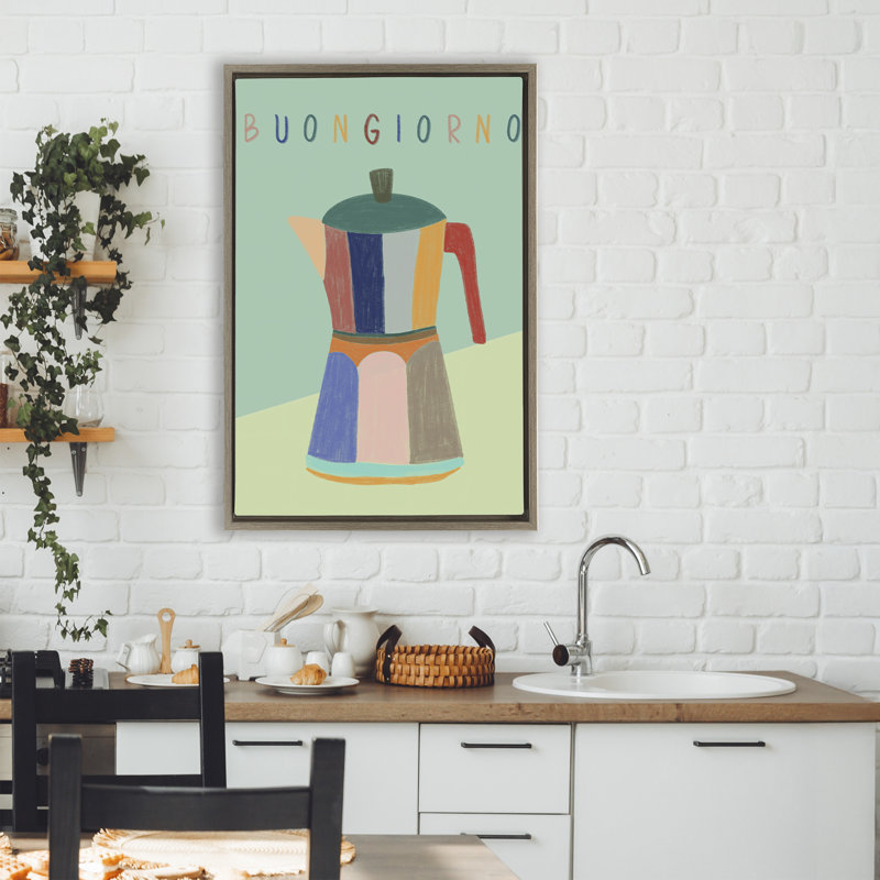 Cadre flottant Buongiorno Espresso Coffeepot, design par EMILY Navas, H 31 po x l 21 po, Cadre flottant orme Montalcino