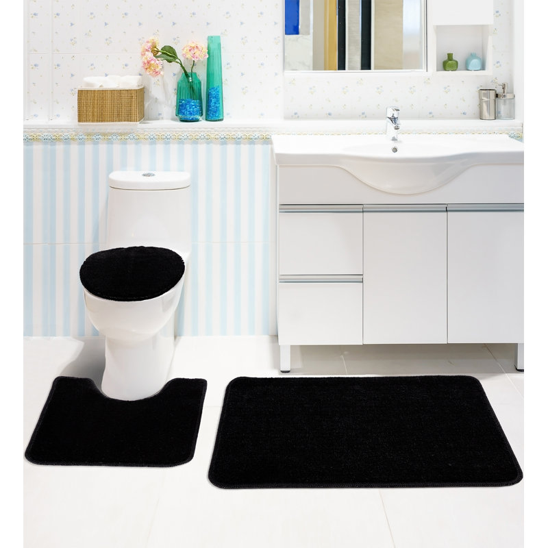 Ensemble de tapis de salle de bain Ottomanson Oceana Collection, 3 pièces, bourgogne, Noir