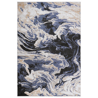 Tapis tissé et tissé 5 x 7, fascination abstraite bleue, ne perd pas ses poils, tache, améliore l'attrait de la chambre à coucher et de la salle à manger, rehausse le décor du bureau