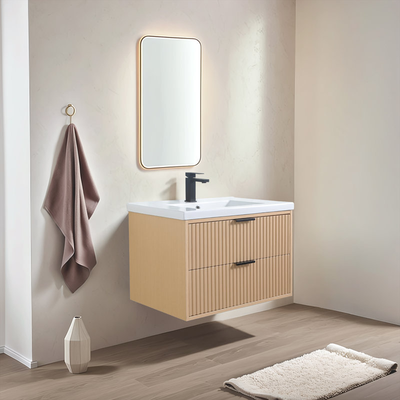 30'' Modern Wall-Mounted Single Bathroom Vanity Set, Beige