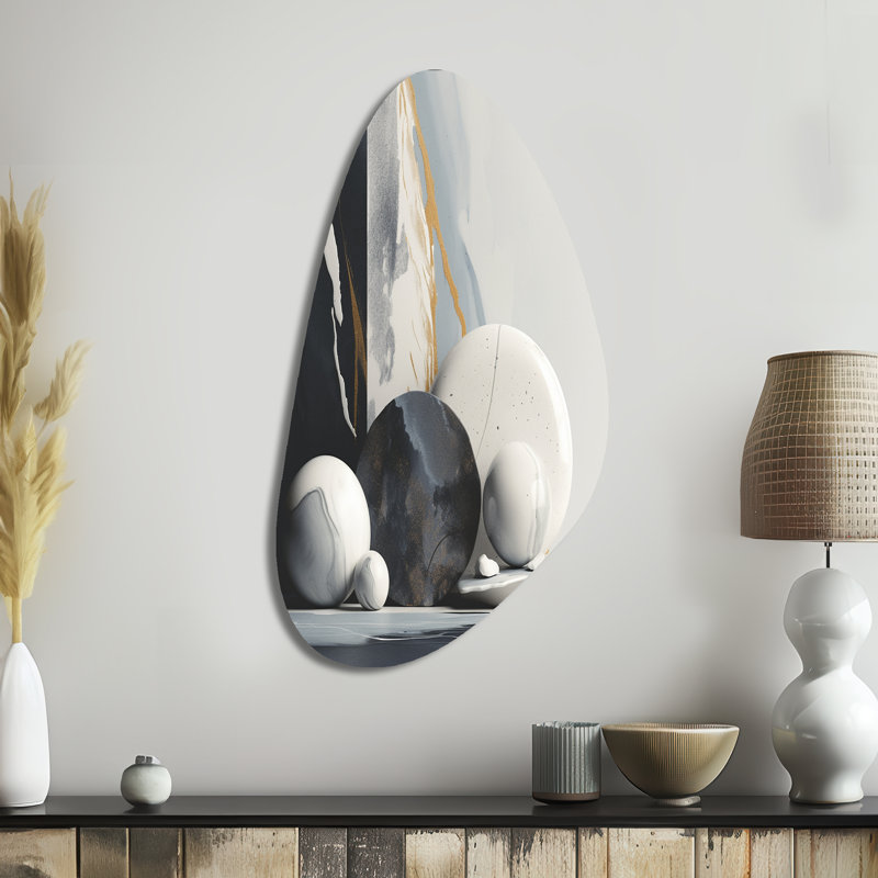 Abstract Marble Shapes I - Marble Asymmetrical Metal Print, Black Freeform Metal Wall Art, 39" H x 21" W x 1" D