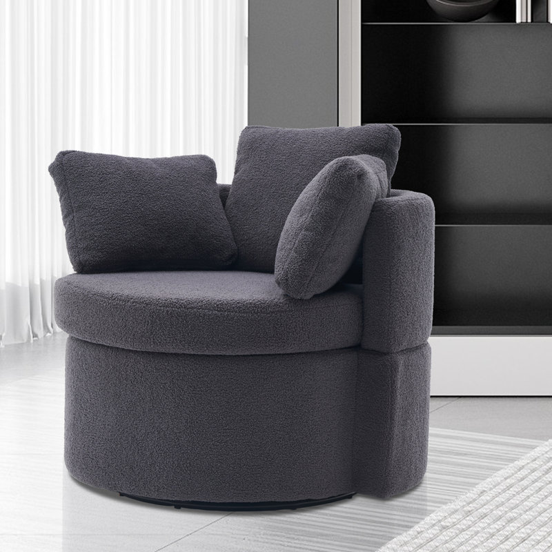 Chaise pivotante en tissu Teddy avec coussin de dossier et rangement caché pour le salon, Ourson gris