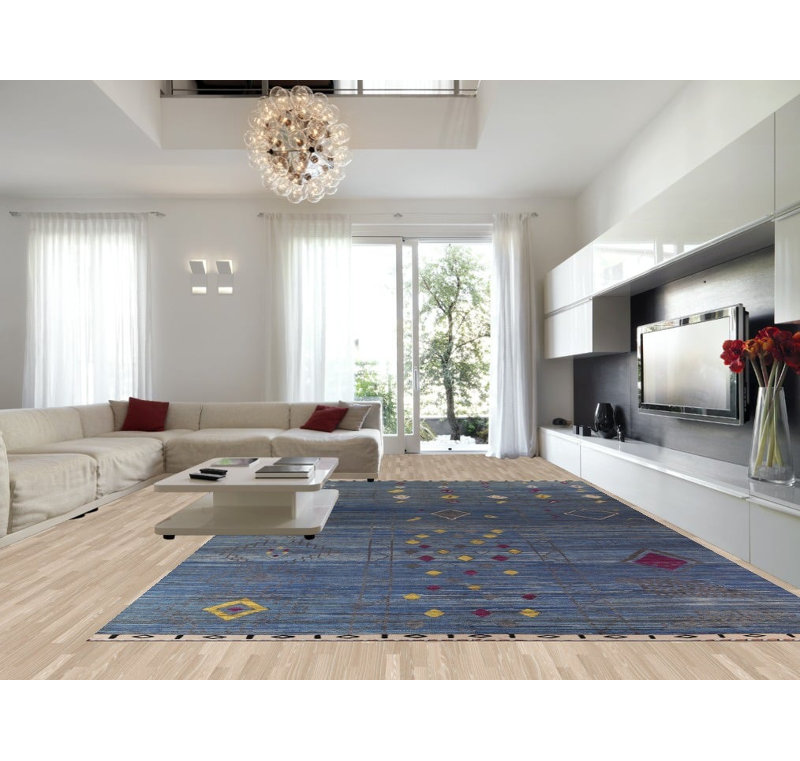 Tapis oriental marocain bleu à motif géométrique bleu 12 x 18